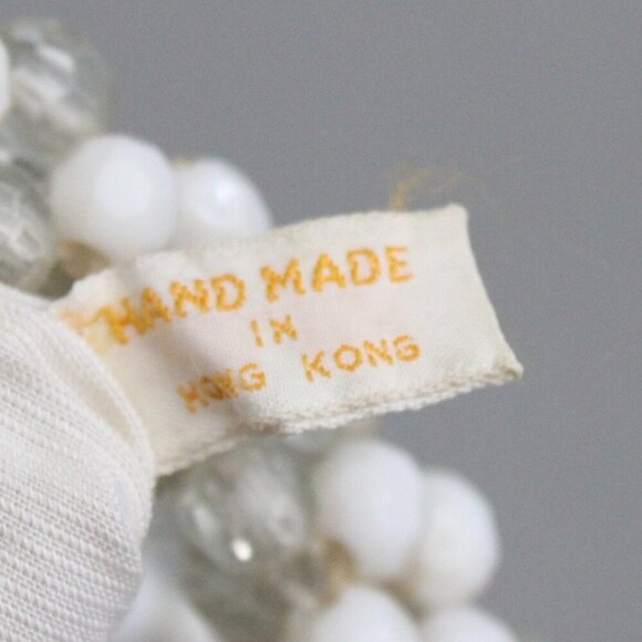 Vintage 1960s Clear & White Plastic Beaded Evening Party Handbag Purse - Picture 5 of 5